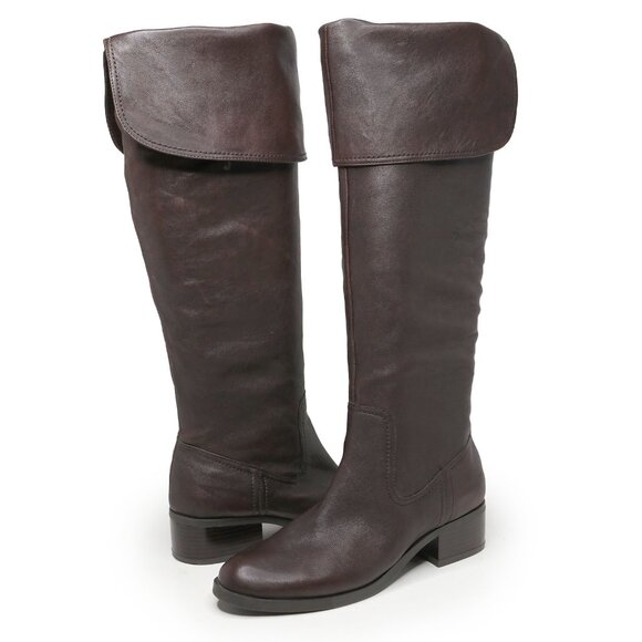 Jessica Simpson Cobra Brown Leather Over Knee Boots Fold Down Cuff Classic - Picture 3 of 14